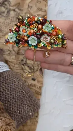 Brooch autumn umbrella. Beaded brooch. pin flowers