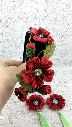 Rhinestone headband. Flower headband Poppy headband and earrings.