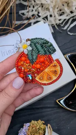 брошь апельсин brooch orange из бисера beads embroidery