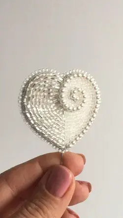 Embroidered pearl heart pin Beaded heart brooch
