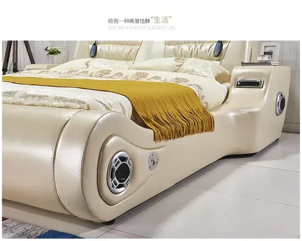 Leather beds luxury modern with led light electric tv spa massage leather bed