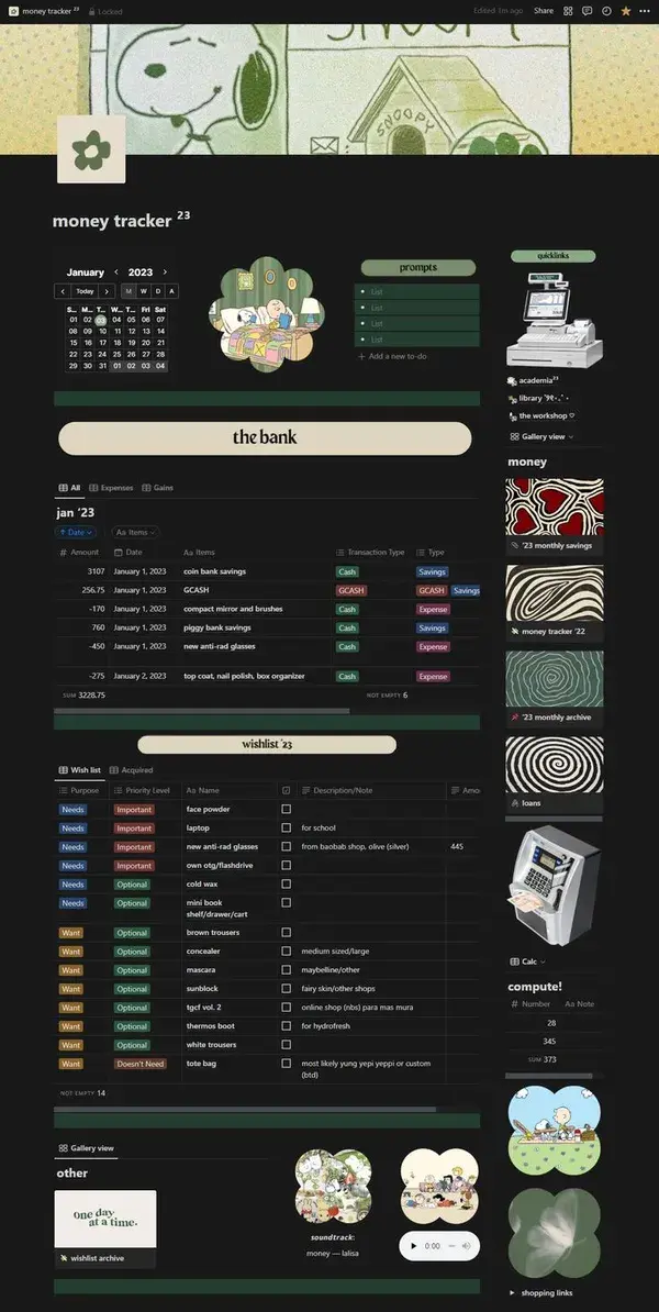 money tracker notion page | full 2023