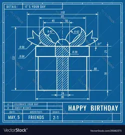 Gift box as technical blueprint drawing birthday Vector Image