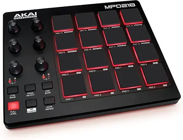 Amazon.com: AKAI Professional MPD218 - USB MIDI Controller with 16 MPC Drum Pads, 6 Assignable Knobs, Note Repeat &amp; Full Level Buttons and Production Software : Musical Instruments