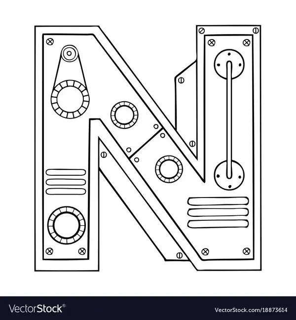 Mechanical letter n engraving Royalty Free Vector Image