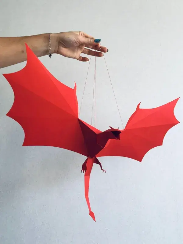 Dragon (Wyvern) - Make your own 3D paper mobile, Wall Art, Dragon Party Decorations, Game Room Decor, Fantasy Decor