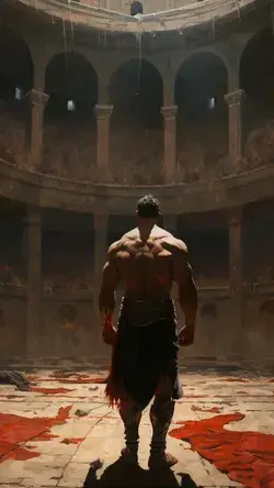 gladiator facing a colosseum crowd