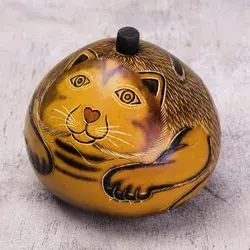 Dried mate gourd jewelry box, 'Andean Feline'