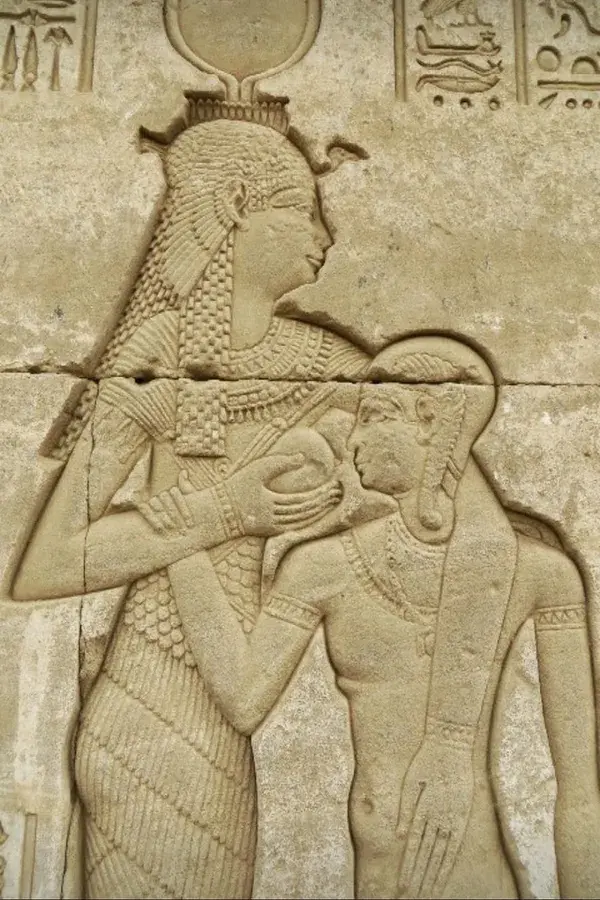 Goddess Hathor breastfeeding her son,