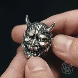 Silver Japanese Hannya Ring, Aged Finish, Sterling Silver 925, Oxidized Silver, Songyan Jewelry