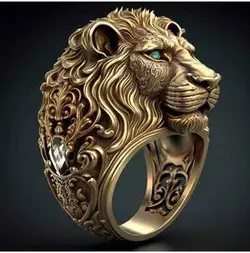 14k Gold Over Lion Ring, Men's Lion Ring, 3D Lion Head Men Ring, African Lion Ring, 925 Sterling Silver Handmade Lion Ring, Gift For Him.