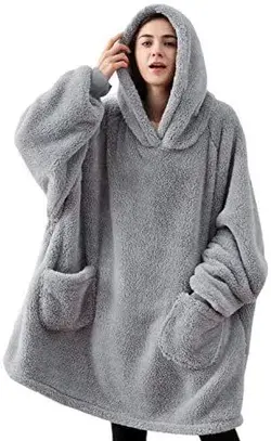Bedsure Oversized Wearable Blanket Hoodie Women - Fluffy Fleece Hoodie Blanket for Adults Men, Warm Hooded Blanket as Gifts for Her, Grey, 95 x 85 cm : Amazon.co.uk: Home &amp; Kitchen