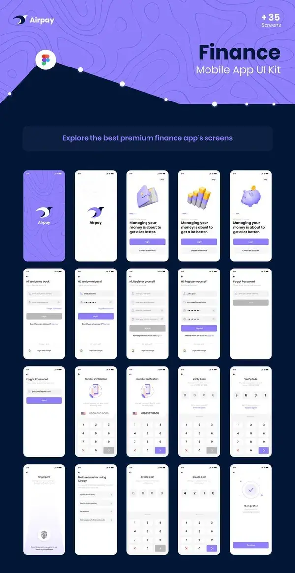 Airpay - Finance App UI Kit Beautiful, Usable and Modern Finance App UI Kit