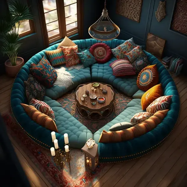 Bohemian Style Conversation Pit#weird furniture, #unusual furniture, #fantasy furniture