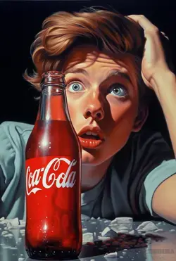 a painting of a woman holding a coca cola bottle