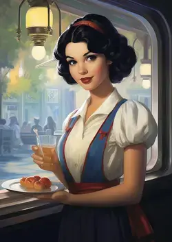 Disney princess Snow White as a 1950s Diner Waitress