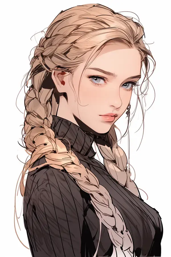 a drawing of a woman with braid hair