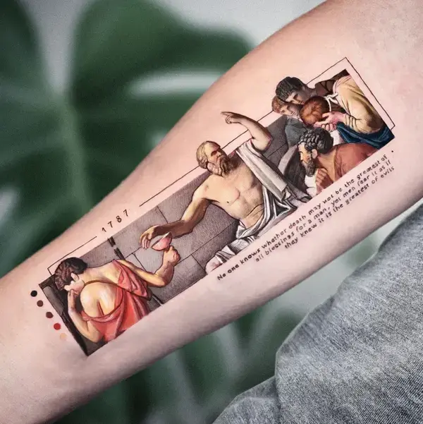 The Death of Socrates Arm Tattoo