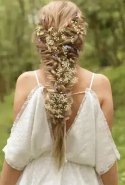 Loose french braid with flowers