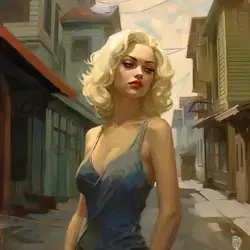 painting of a woman on an old street, in the style of charlie bowater