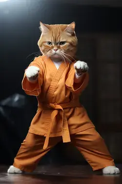 Cute Orange Cat Doing Karate
