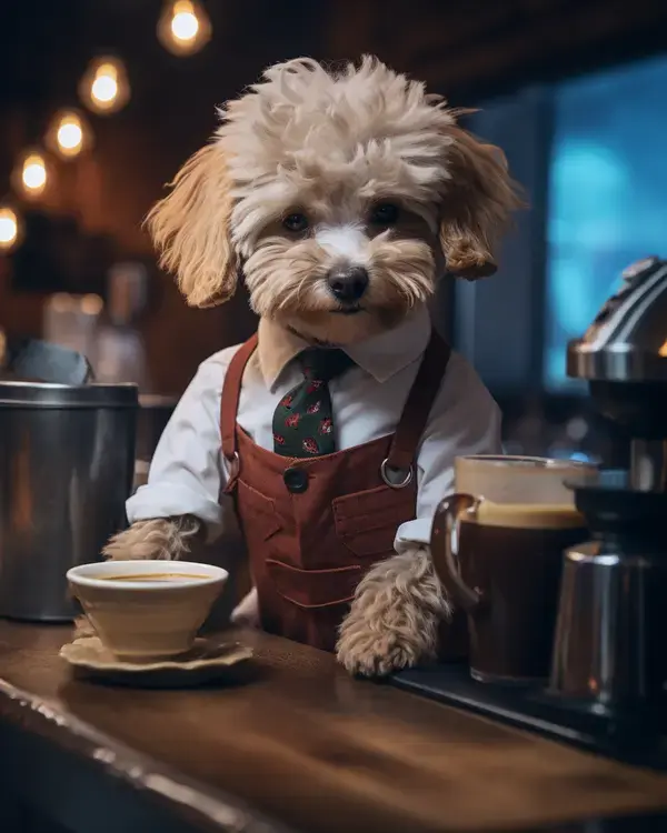 A cute terrier as a barista