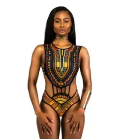 High waist swimsuit with African design. - Negro / L