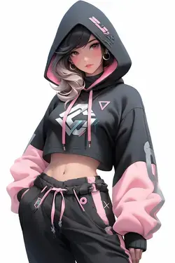 Kawaii Anime in Pink, Blue, and White Hip Hop Style Fashion