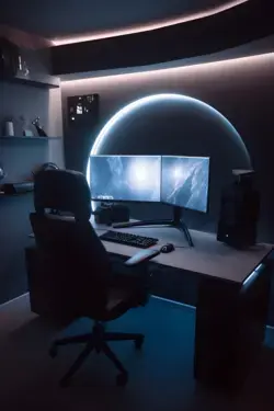 Futuristic workspace desk setup