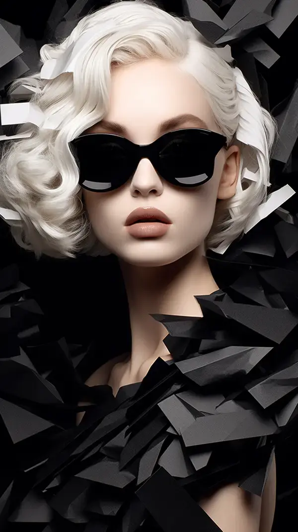 a woman with white hair wearing black sunglasses