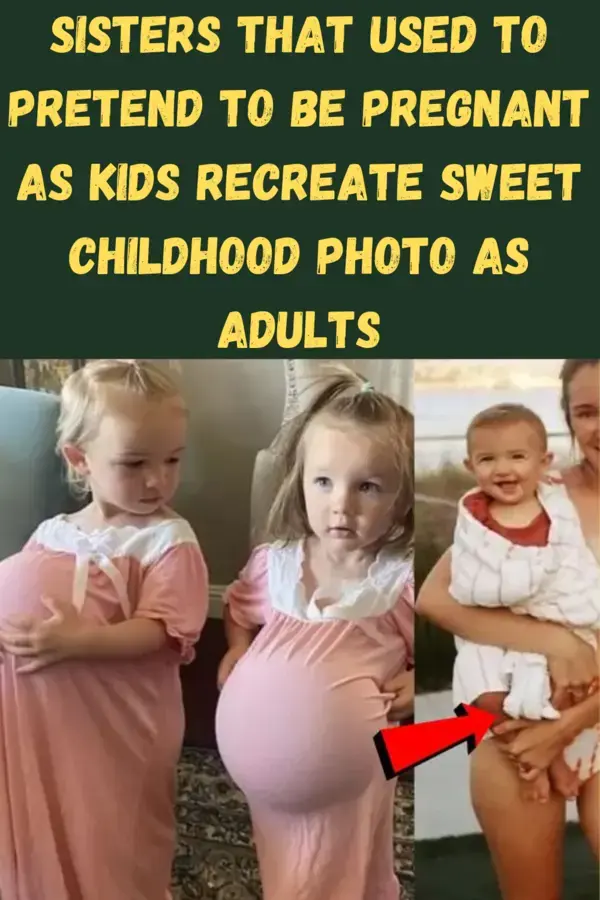 Sisters that used to pretend to be pregnant as kids recreate sweet childhood photo as adults