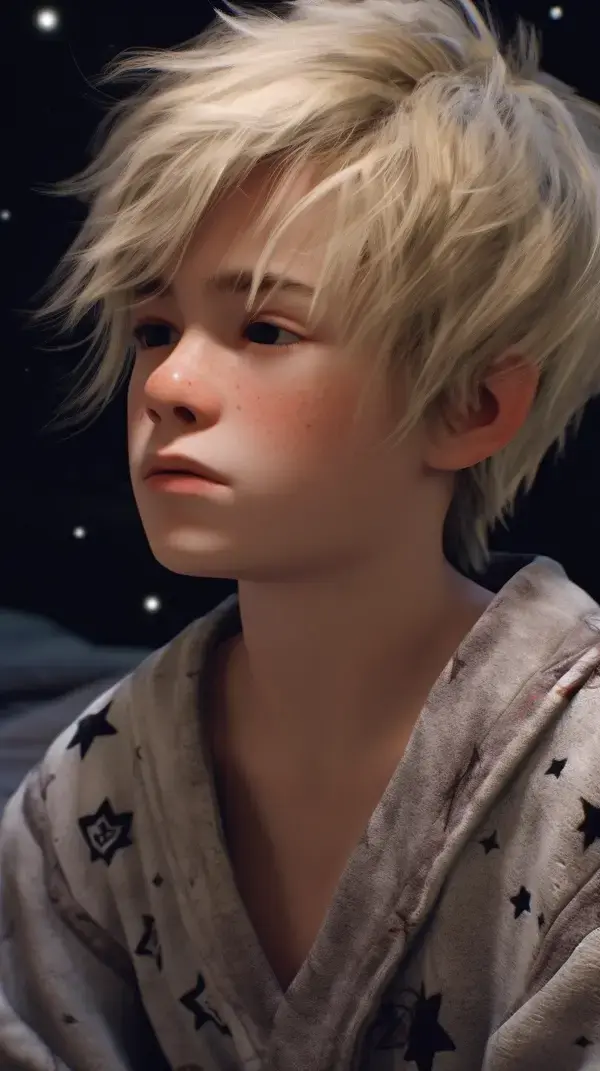 Cute boy waking up | tired boy | boy in pyjama | boy with blond hair | boy face | digital drawing