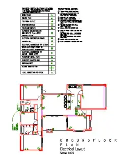 Electrical layout design drawing of ground floor house design drawing