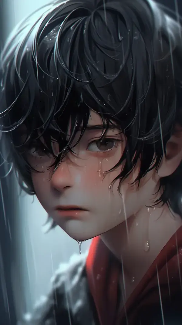 Cute boy with soaking wet black hair and brown eyes | anime art | anime boy | digital art