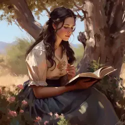 young lady reading a book under the tree ai generate