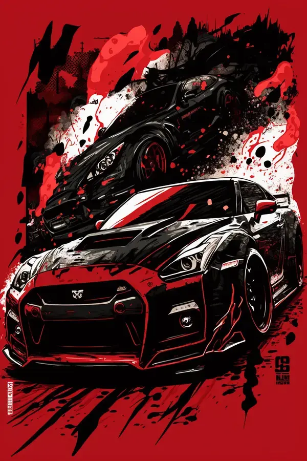 Red and Black Nissan GTR Nismo comic book style