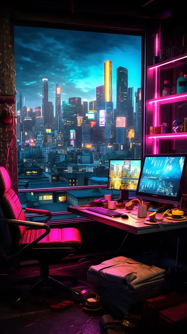 Purple Neon Cyberpunk Computer Bedroom