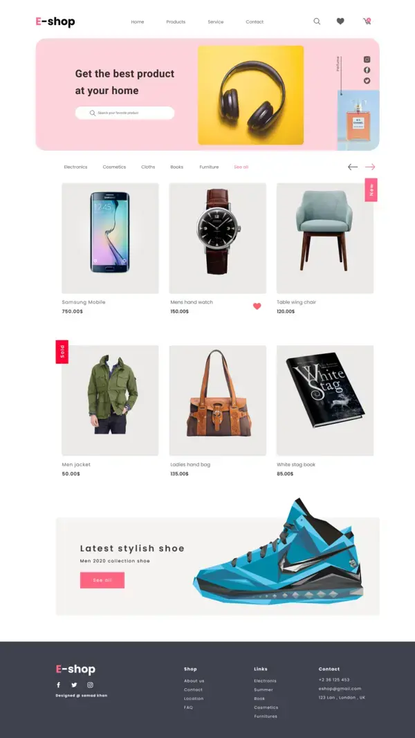 Ecommerce shop landing page design