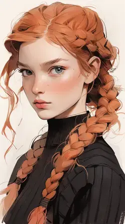 a drawing of a woman with long red hair