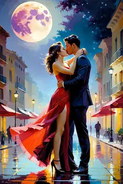 Premium AI Image | Romantic Couple Kissing in Illustrated Figure Style with Painting