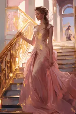 a painting of a woman in a pink dress