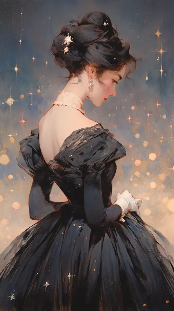 a painting of a woman in a black dress