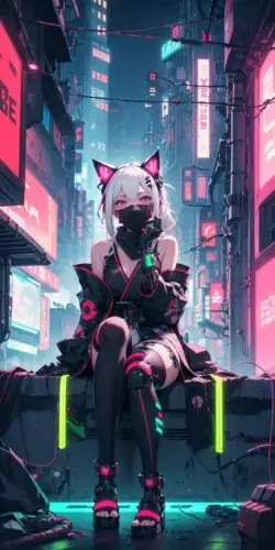 Cute anime cyberpunk wallpaper!