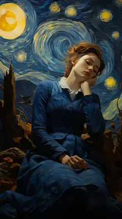 a painting of a woman in a blue dress