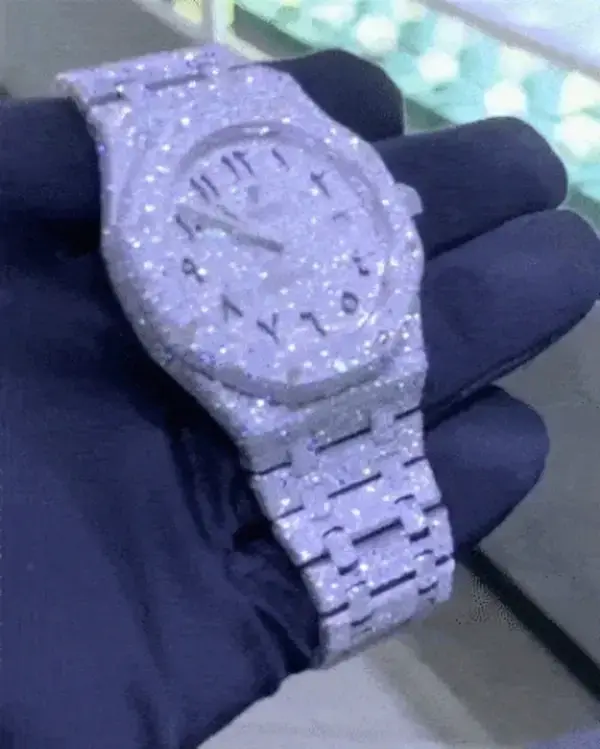 Vessful White Gold Iced Out Watch Silver Crystal Studded Diamond Hiphop Men AP Watch