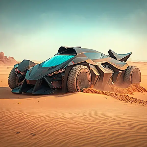 Super car on a road near sand dunes