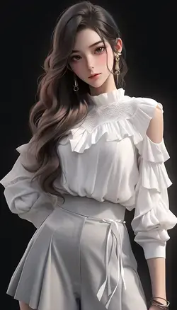 Anime Girl in White Style Clothing: Elegant and Serene Illustration of Fashionable Grace