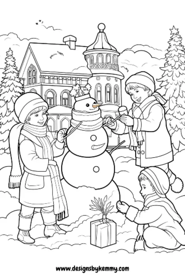 Christmas Children Snowman Coloring Pages For Both Kids And Adults | Designs By Kemmy