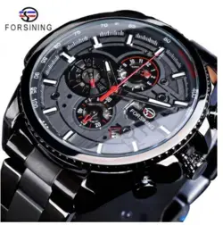 Forsining Three Dial Calendar Stainless Steel Men Mechanical Automatic Wrist Watches Top Brand Luxur