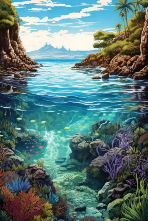 Enchanting Lagoon: A Captivating Drawing of Tropical Paradise